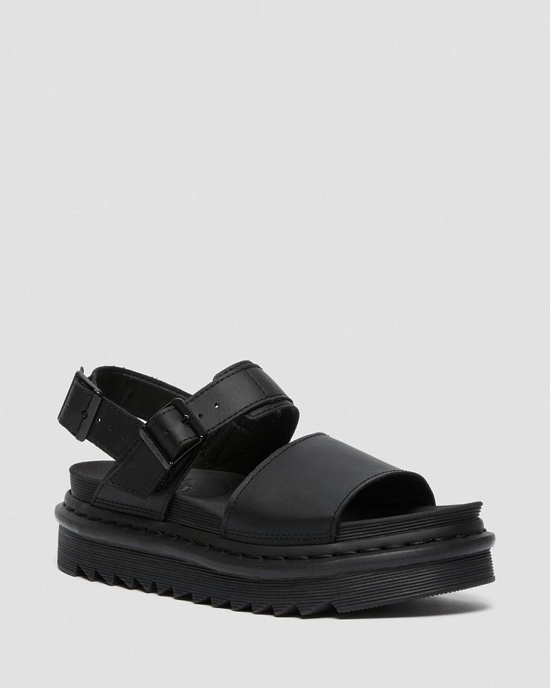 Black Women\'s Dr Martens Voss Leather Strap Sandals | CA 328VRW